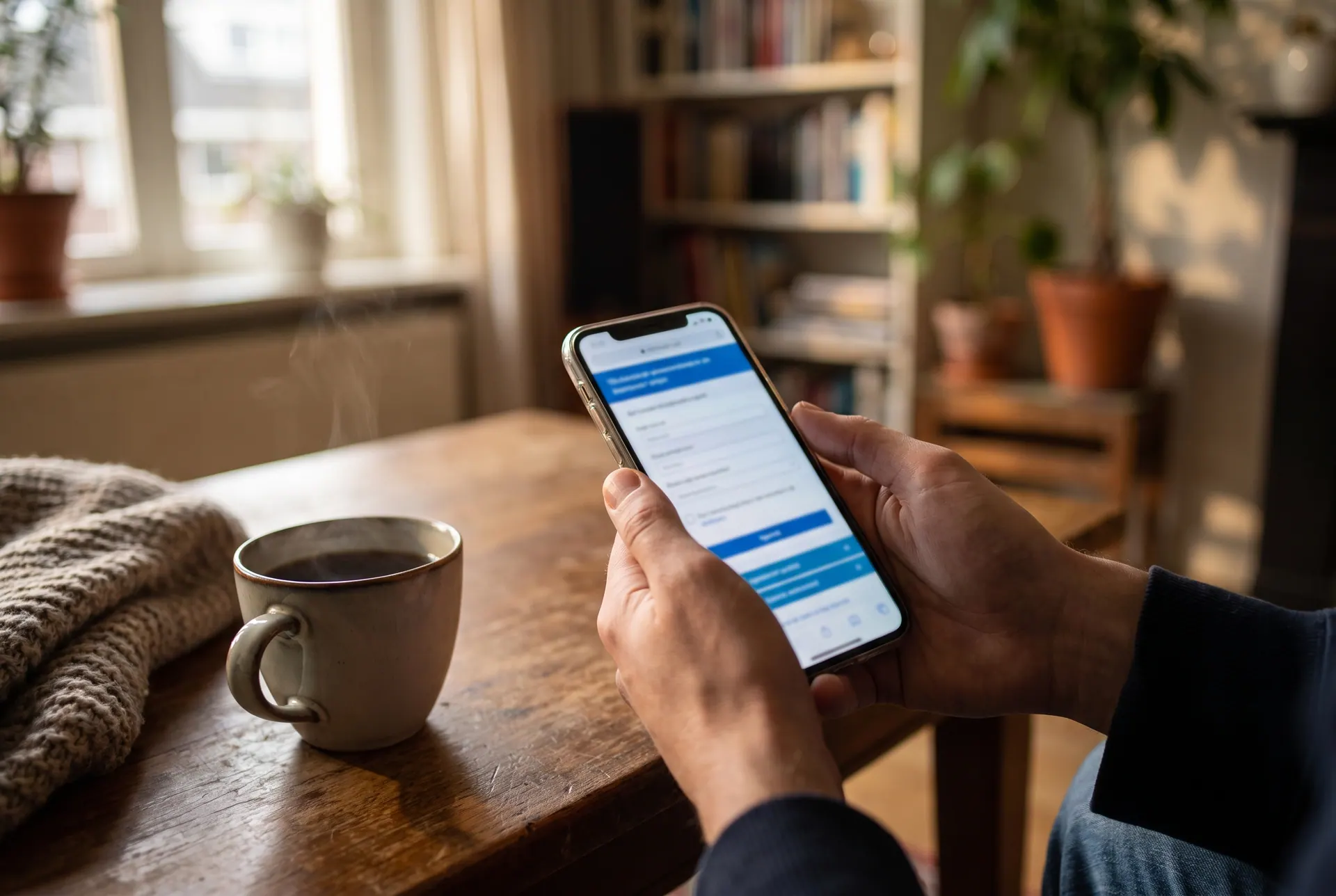 Iemand vult op de telefoon het meldingsformulier van Loodgiet in